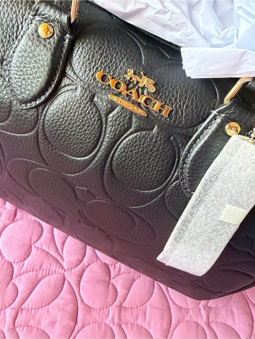 Coach Black Embossed Leather Satchel with Gold Hardware - Picture 3 of 9